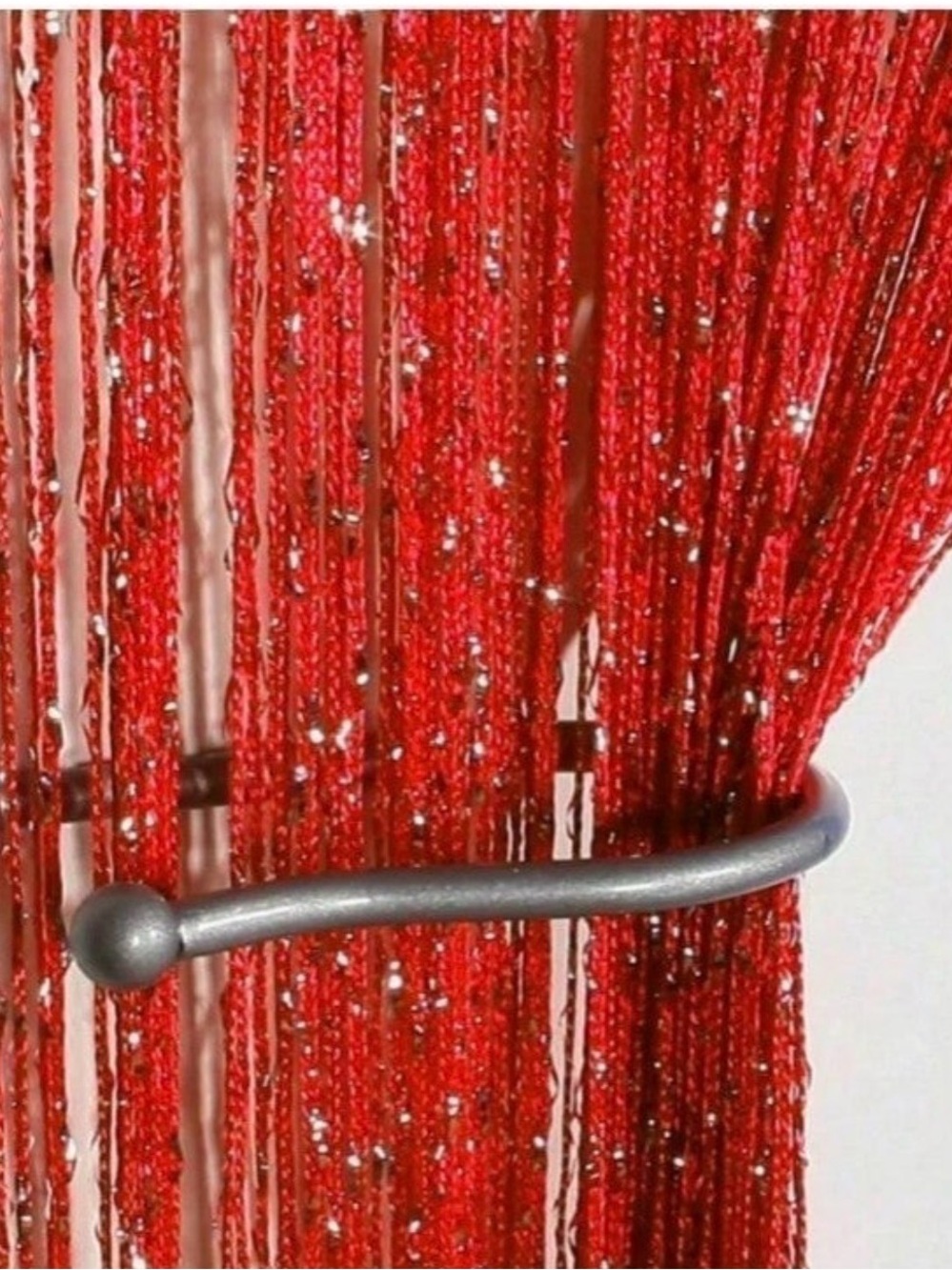 & Other Stories Red Sparkle String Curtain Tieback with Silver Accent